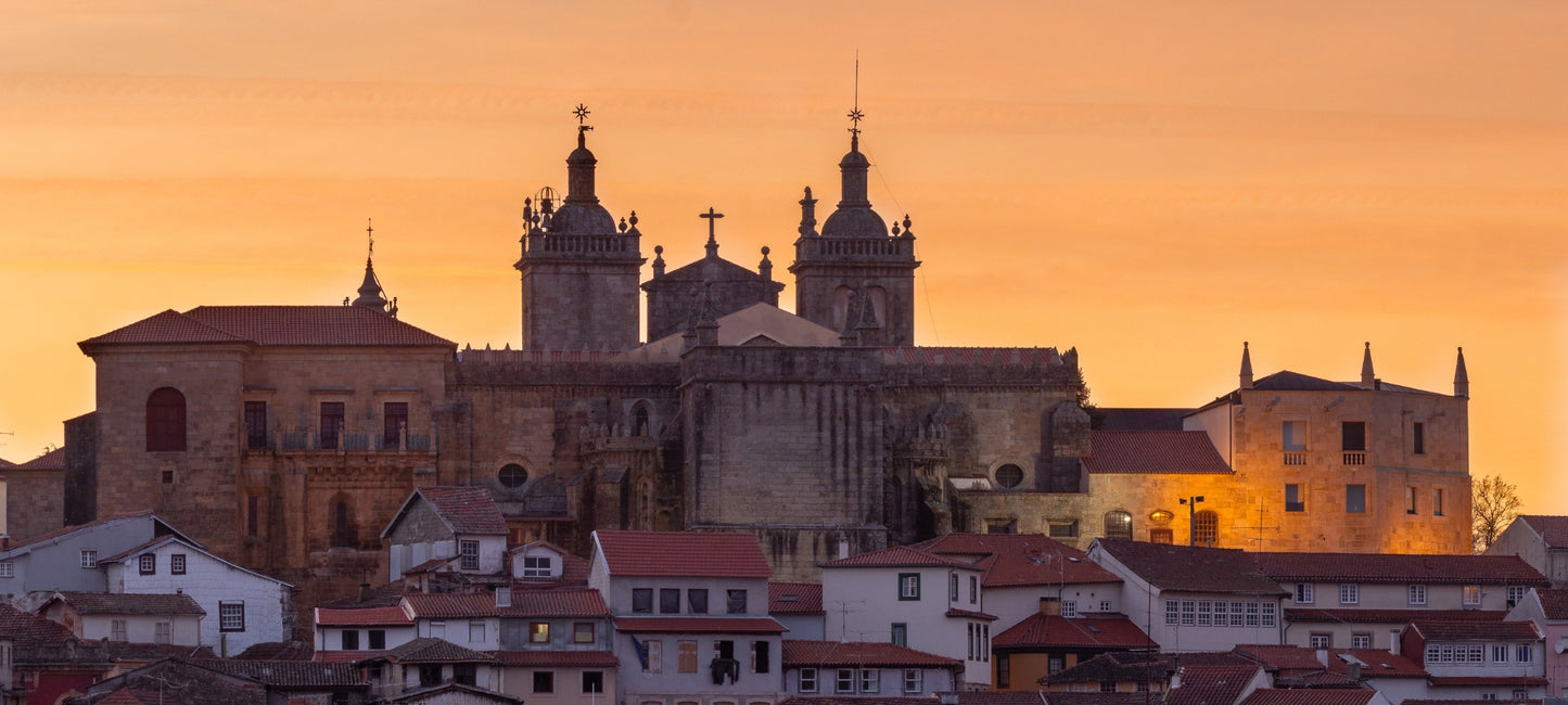 Blick auf die Kathedrale von Viseu, Portugal in der Morgendämmerung.