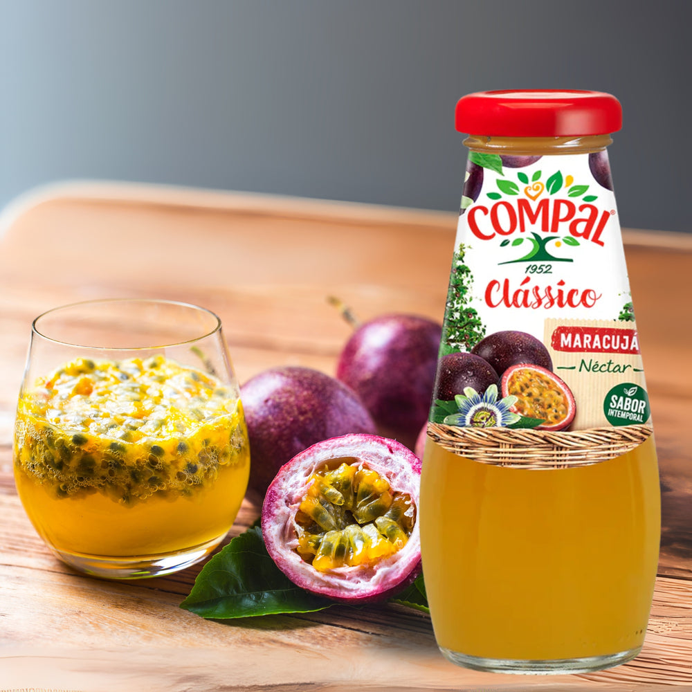 
                  
                    Compal Passionsfruchtnektar in 200-ml-Packung – portugiesischer Fruchtsaft mit exotisch-süßem Aroma und 25 % Maracujasaft
                  
                