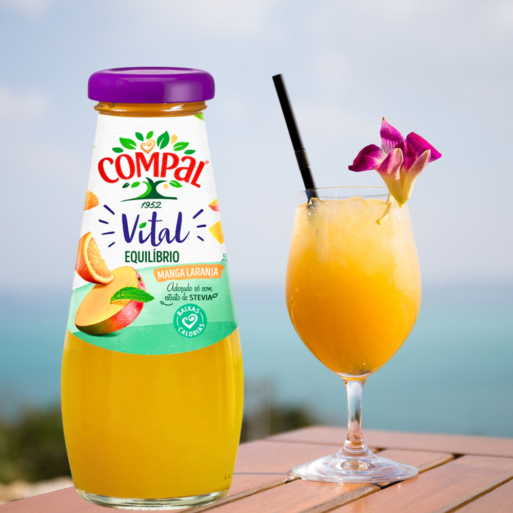 
                  
                    Compal Vital Mango Orange 200 ml – kalorienarmer Fruchtnektar mit Mango und Orange, 40 % Fruchtanteil, gesüßt mit Stevia, ohne Zuckerzusatz
                  
                