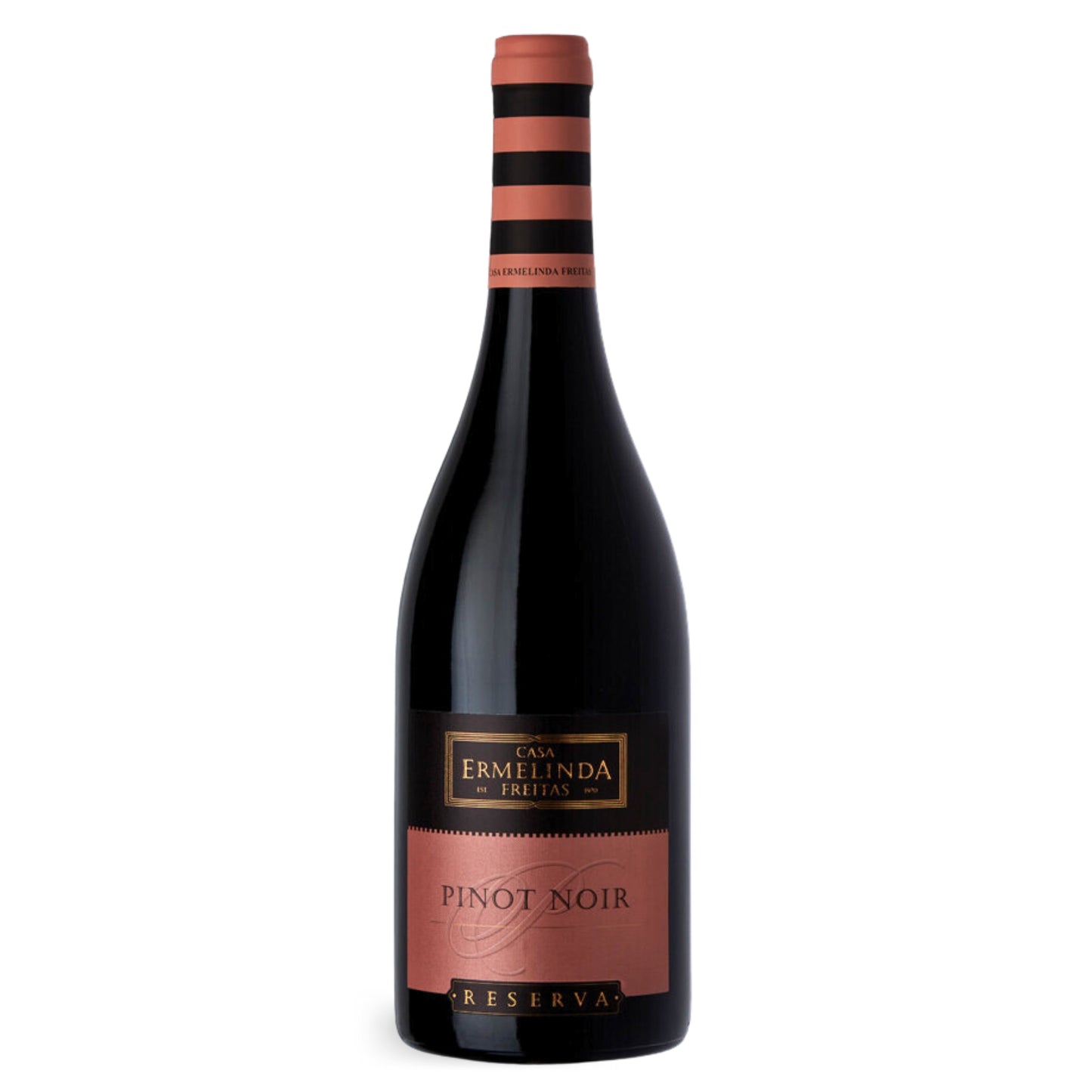 Weinflasche Pinot Noir Reserva vom Weingut Ermelinda Freitas aus Portugal. Erhältlich im Onlineshop der Vinho Bar.
