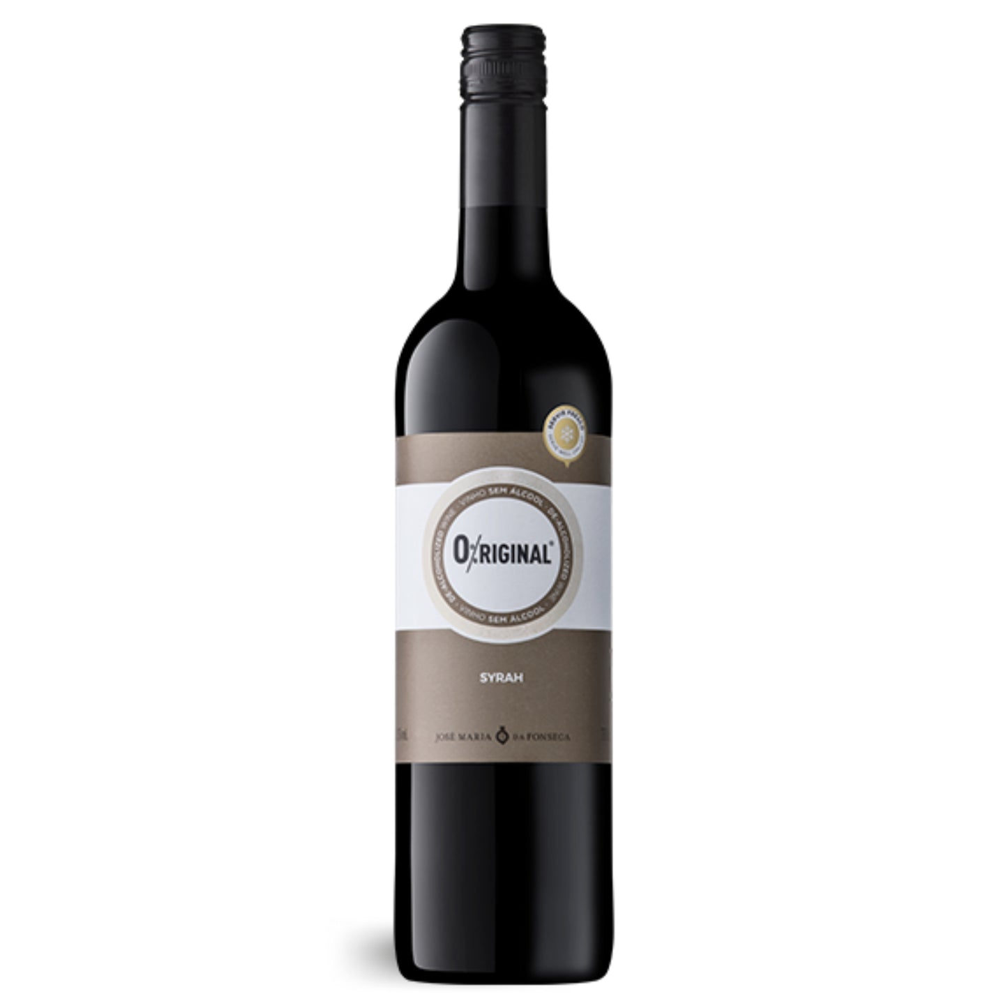 Flasche O%riginal Alcohol Free Rot 2024 von José Maria da Fonseca, alkoholfreier Syrah-Rotwein aus Portugal mit Aromen von Pflaume, Schwarzkirsche und Heidelbeere.