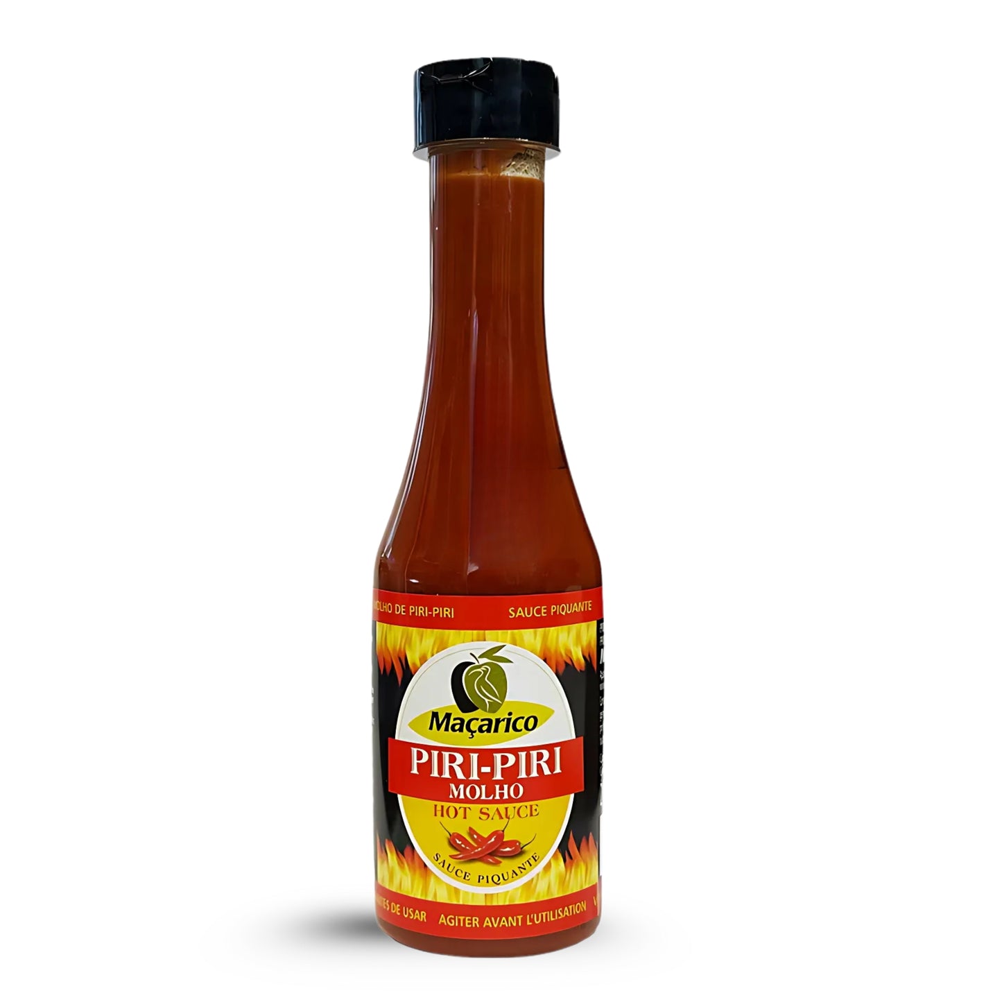 Flasche Maçarico Piri-Piri Molho Hot Sauce, portugiesische Chilisauce mit 45 % Piri-Piri-Chilis, feurig-scharf und ideal zu gegrilltem Fleisch, Fisch oder Gemüse.