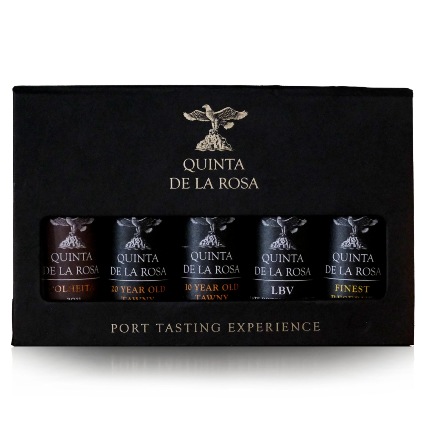 Quinta de la Rosa, Portweinverkostungsset , mit fünf 5cl-Flaschen von Quinta de la Rosa's besten Portweinen. PORT TASTING EXPERIENCE Erleben Sie die Vielfalt des Portweins mit diesem 5er-Set von Quinta da Rosa. 