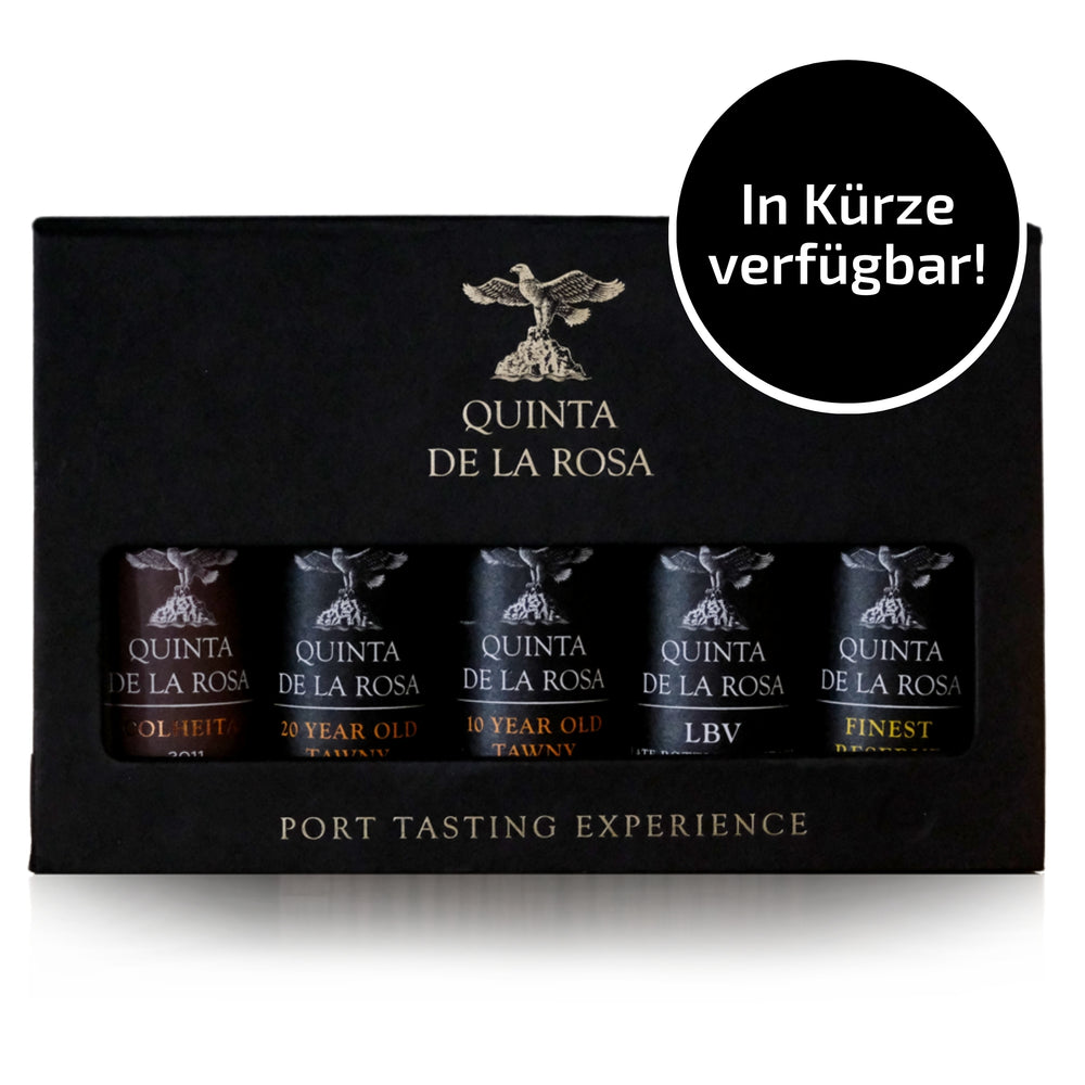 Quinta de la Rosa, Portweinverkostungsset , mit fünf 5cl-Flaschen von Quinta de la Rosa's besten Portweinen. PORT TASTING EXPERIENCE Erleben Sie die Vielfalt des Portweins mit diesem 5er-Set von Quinta da Rosa. 